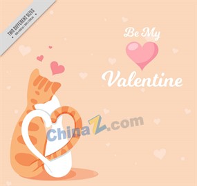 可爱情人节情侣猫咪背影